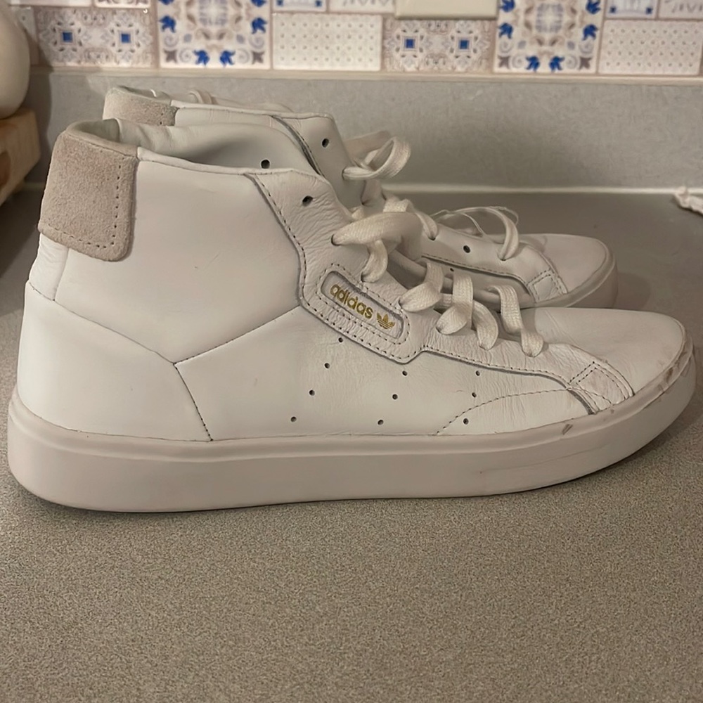 Adidas sleek mid, worn once. The shoes do have a broken shoelace.